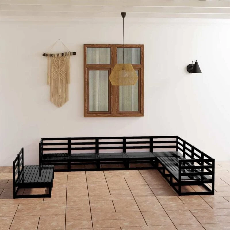 Image of VIDAXL 10 Piece Garden Lounge Set Black Solid Pinewood vidaXL 8720286469712