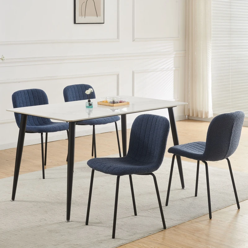 Image of MCC Direct Bella Luxe Set of 4 Teddy Faux Fur Dining Chairs in Blue Blue Unisex