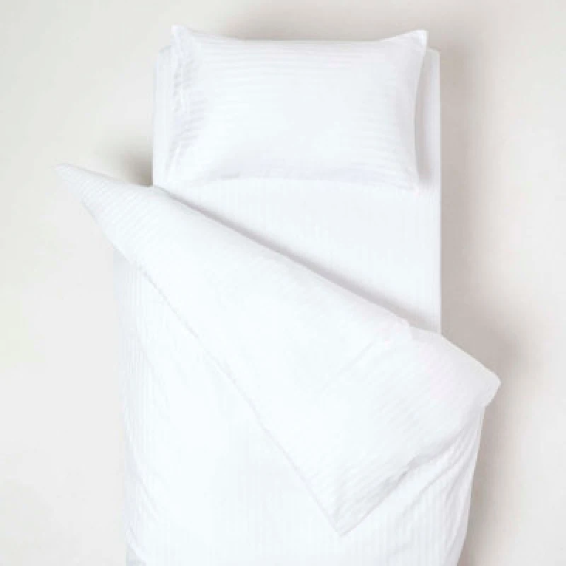 Image of Homescapes Cotton Stripe Cot Bed Duvet Cover Set 330 Thread Count White