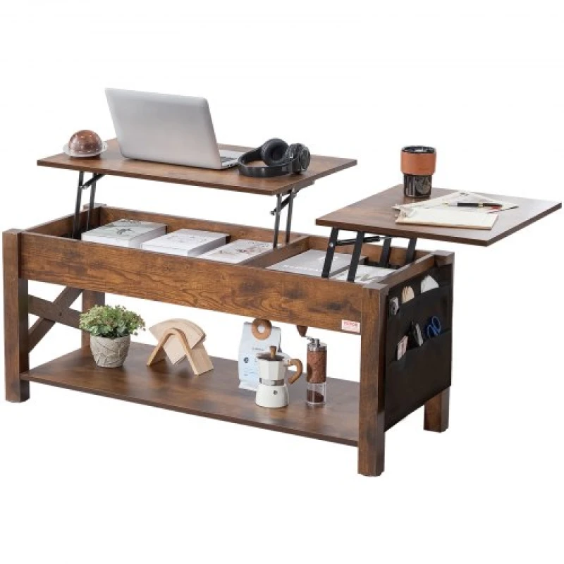 Image of VEVOR VEVOR Lift Top Coffee Table, 47.5 in Rectangle Coffee Table with Extra Storage Pockets, Pop Up Coffee Table for Living Room, Brown KFZZFX475INC6