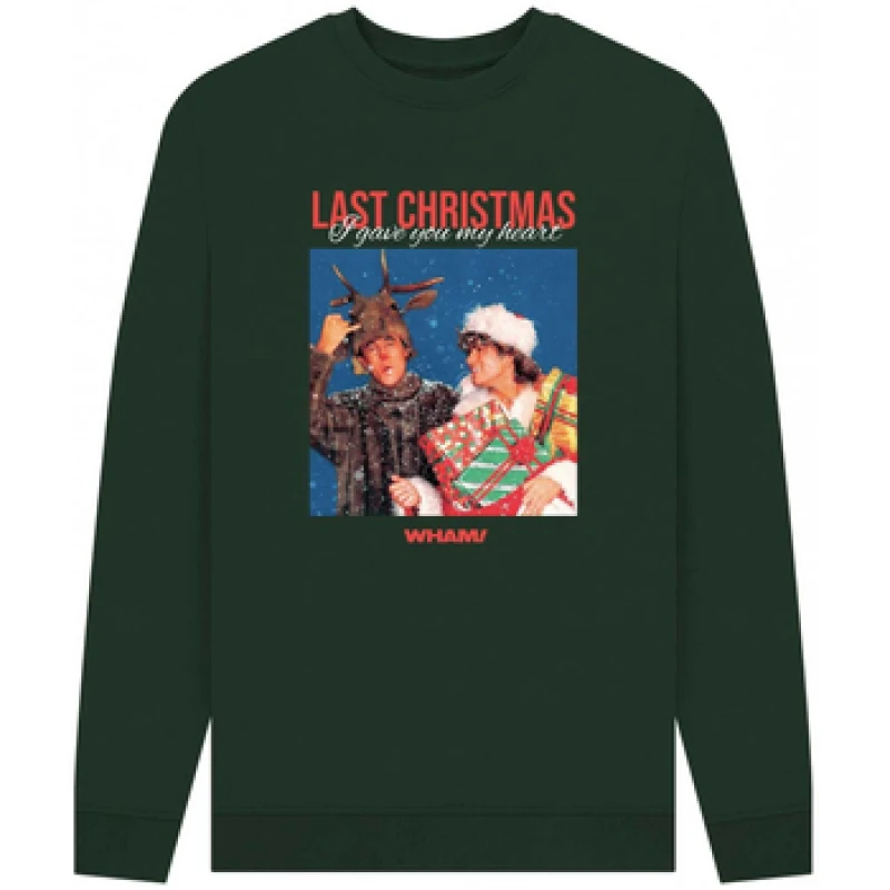 Image of Wham Mens Gave You My Heart Graphic Sweatshirt in Bottle Green Size: Medium Bottle Green Male M