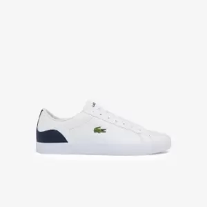 image of Lacoste Mens Lerond Leather and Synthetic Trainers Size 6 UK White & Navy