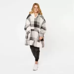 Image of Dreamscene Check Adult Oversized Blanket Hoodie Grey
