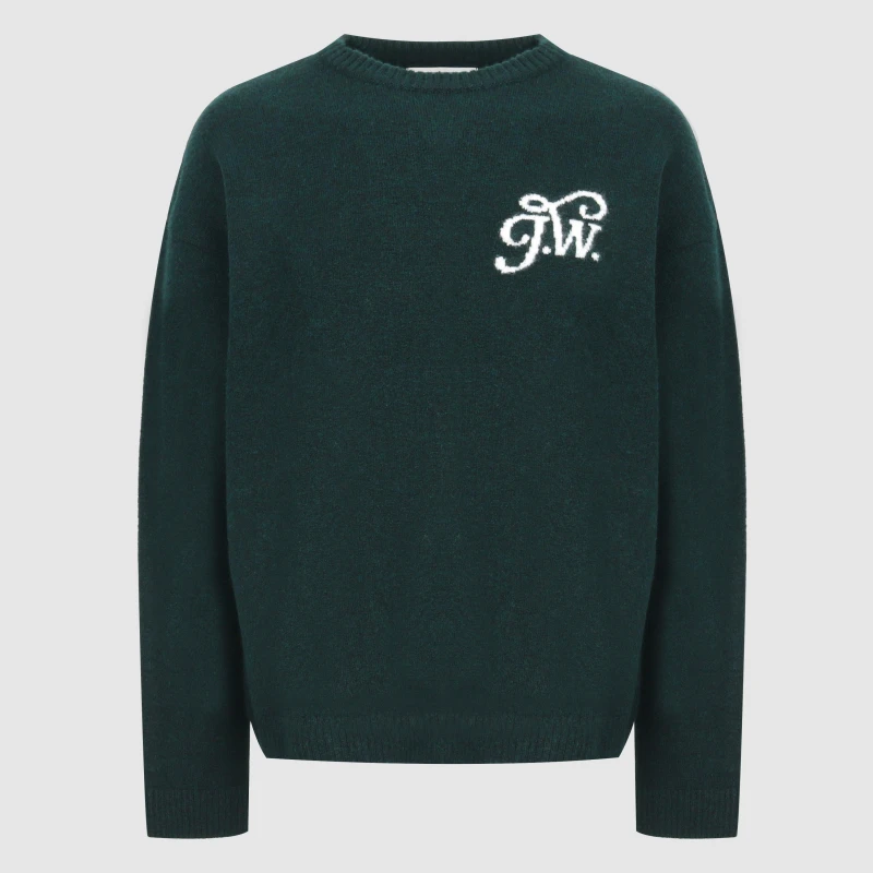 Image of Jack Wills Mens Initial Long Sleeve Oversized Fit Crew Neck Jumper Dark Pine male M