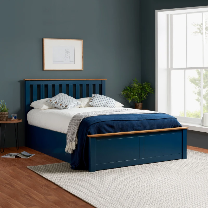 Image of Birlea Birlea Solid Wood Ottoman Storage Bed Frame Phoenix Gas Lift in Navy Size: Small Double Navy Small Double Unisex 5056206637972