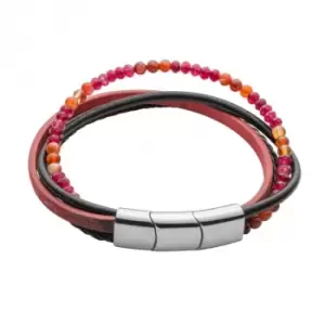 Image of Carnelian Discs Red Agate Double Black Leather Red 22cm Bracelet B5442R