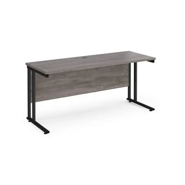 image of Maestro 25 straight desk 1600mm x 600mm - Black cantilever leg frame, grey oak top