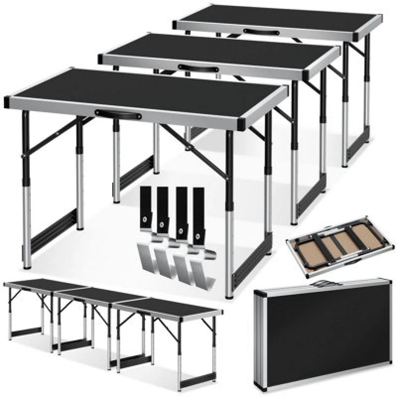 Image of Tectake Folding Table Trestle Camping Party Picnic Bbq Stall Garden Indoor Outdoor - Black