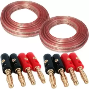 image of 20m Speaker Cable & 8 Banana Plugs - Stereo/HiFi Sound System - Wire Reel Loud...