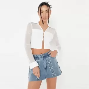 Image of Missguided Mesh Panel Shirt - White