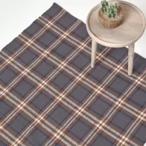 Image of Hamilton Handwoven Grey and Brown Tartan 100% Cotton Rug, 120 x 170cm - Grey & brown - Grey & brown - Homescapes