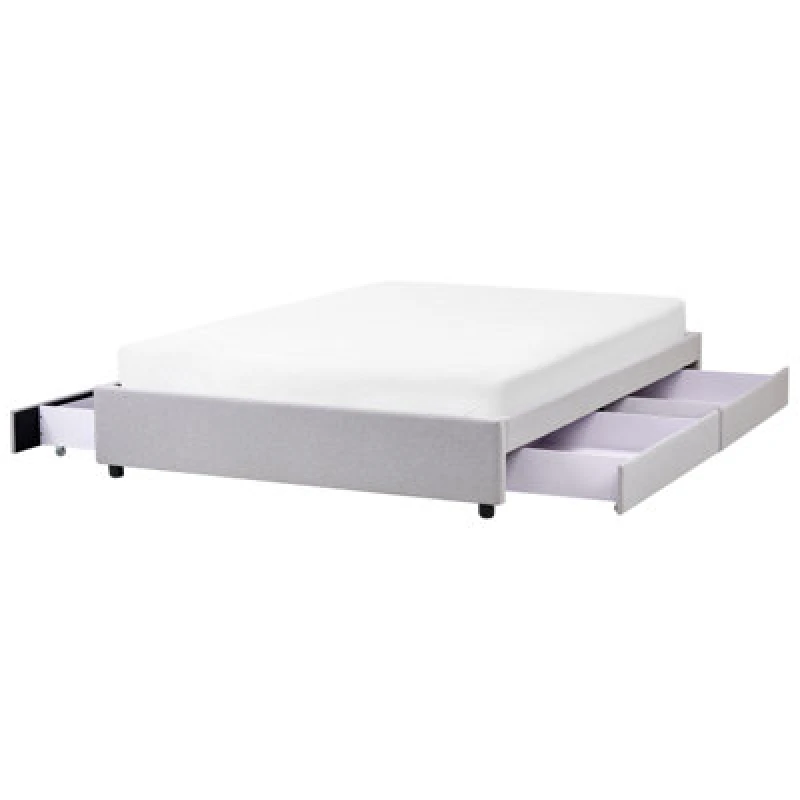 Image of Beliani Bed With Storage Drawers Without Headboard Fabric Prades 160 X 200 Cm (Eu King Size) Light Grey