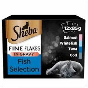 Sheba Fine Flakes Fish Selection in Gravy Cat Food 12 x 85g