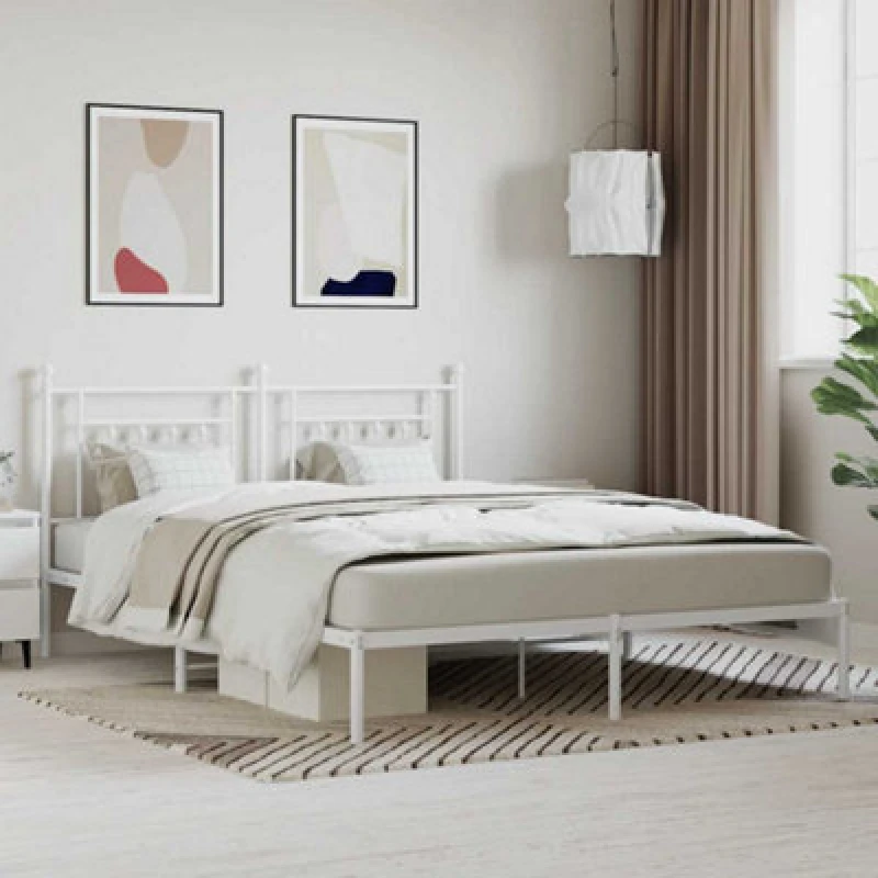 Image of Vidaxl Metal Bed Frame Without Mattress With Headboard White 180X200Cm