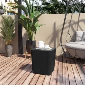 Image of Outsunny Patio Wood Effect Coffee Table Storage Square Box Deck Box with Lift-Up Lid for Garden Outdoor Space 39L x 39W x 43H cm Black