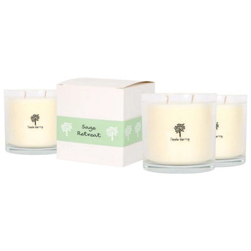 Image of Nicola Spring 400G Sage Retreat Soy Wax Candles - Pack Of 3 - Double Wick Glass Jars - Herbal Spa Fragrance Long Burn