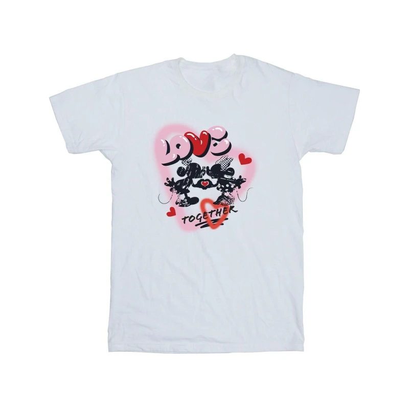 Image of Disney Men Love Together Mickey & Minnie Mouse T-Shirt in White Size: Small White S Male 5063376316231