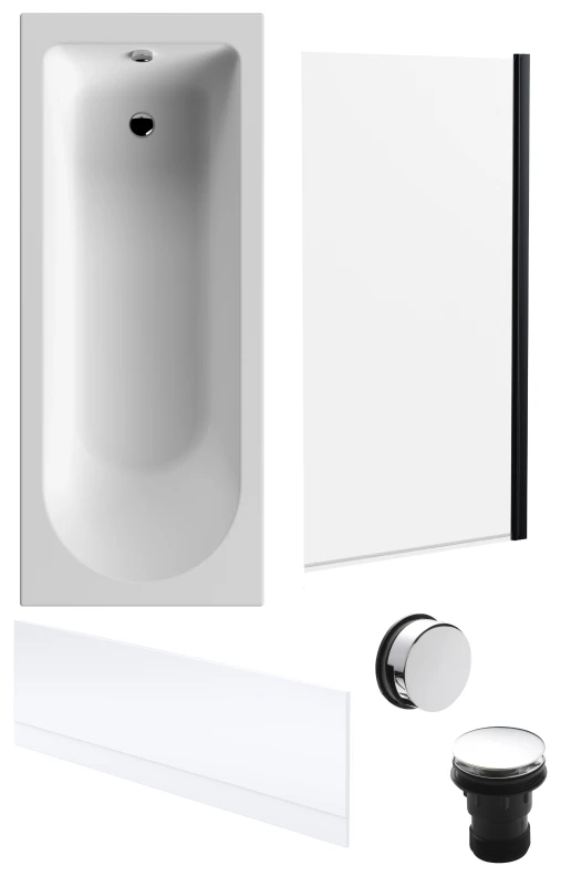 Image of Balterley Round Bath, Front Panel, Black Screen, Chrome Waste 1700x700mm Silver