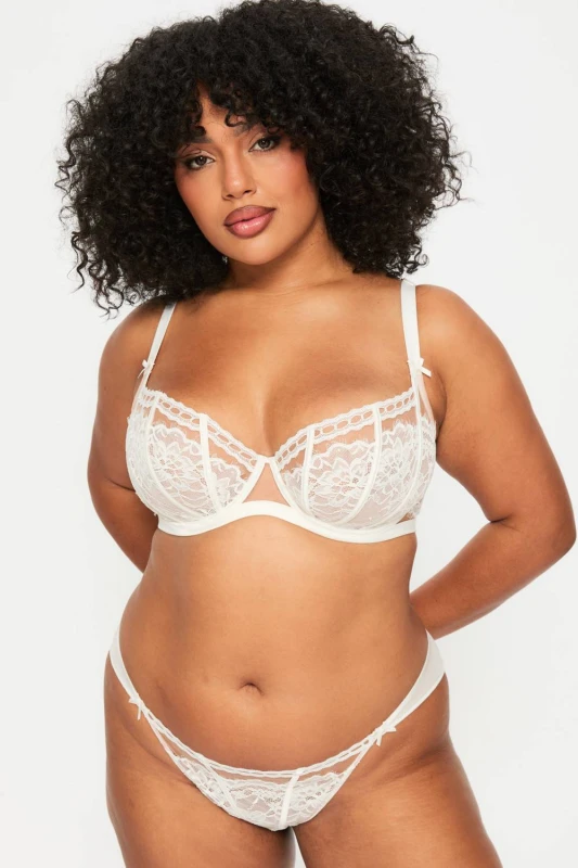 Image of Ann Summers Womens Bridal Caged Lace Non Padded Balcony Bra in White Size: 36F White Female 36F