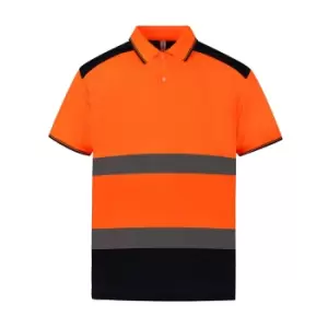 image of Yoko Adults Unisex Two Tone Short Sleeve Polo Shirt (3XL) (Orange/Navy)