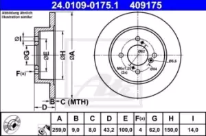 Image of ATE Brake disc Solid 24.0109-0175.1 Brake rotor,Brake discs SUZUKI,SWIFT IV (FZ, NZ)