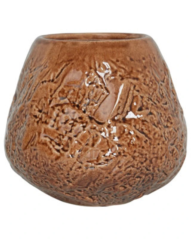 Image of Beliani Flower Vase Betta Stoneware 22cm Brown