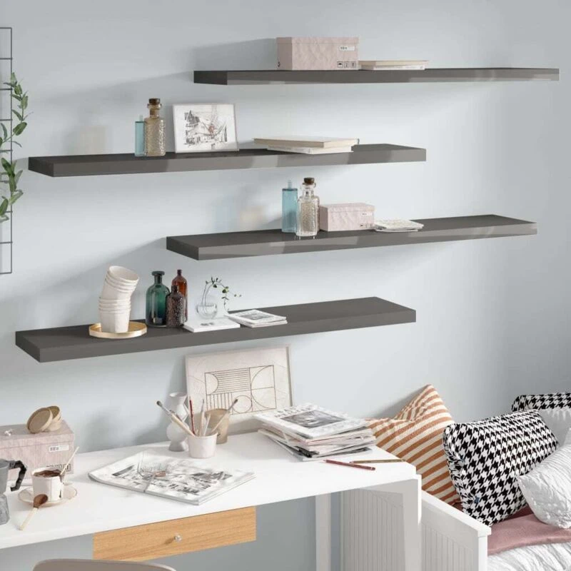 Image of VIDAXL Floating Wall Shelves 4 pcs High Gloss Grey 120x23.5x3.8cm mdf Vidaxl 8720286074329