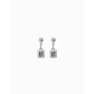 Image of Lock Grey Metal Faceted Crystal Earrings