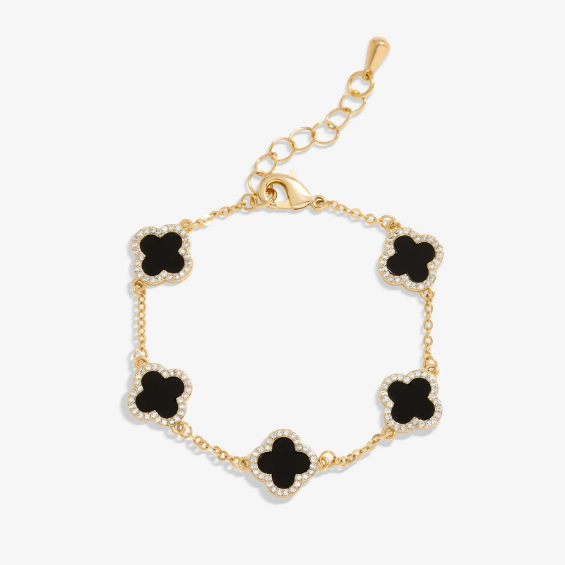 Image of Jon Richard Gold Plated Jet Enamel Clover Bracelet Jewellery Sets One Size Gold 38649410000