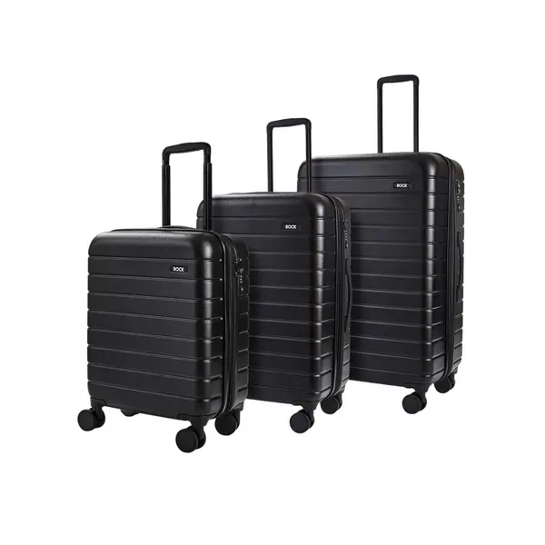 image of Rock Luggage Novo WR25201 8 Wheel Hardshell Black Suitcase 3Pcs Set