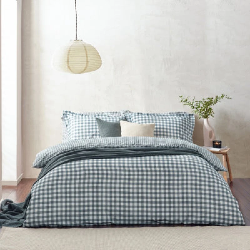 Image of Yard Barton Gingham Check Duvet Set, Single, Blue