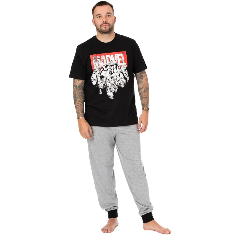 Image of Marvel Marvel Men Short Sleeve Long Leg Pyjama Set in Black Size: Small Black S Male 5060977376183