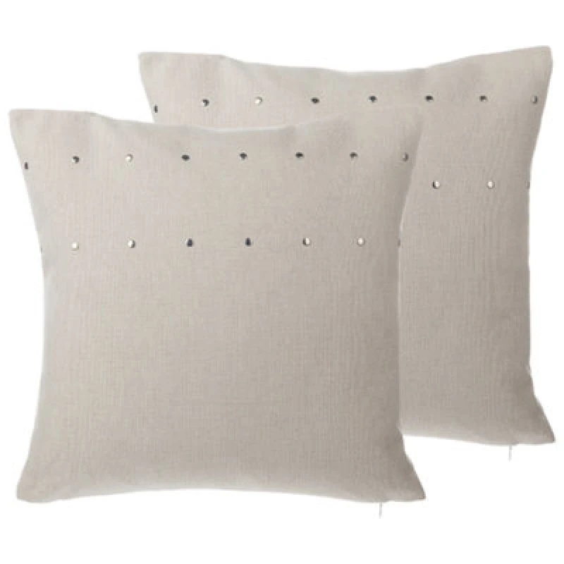 Image of Beliani Set Of 2 Decorative Cushions Gaura 45 X 45cm Light Beige Solid