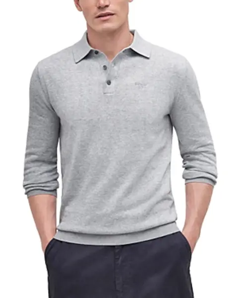 image of Barbour Bassington Cotton Knit Long Sleeve Polo Shirt