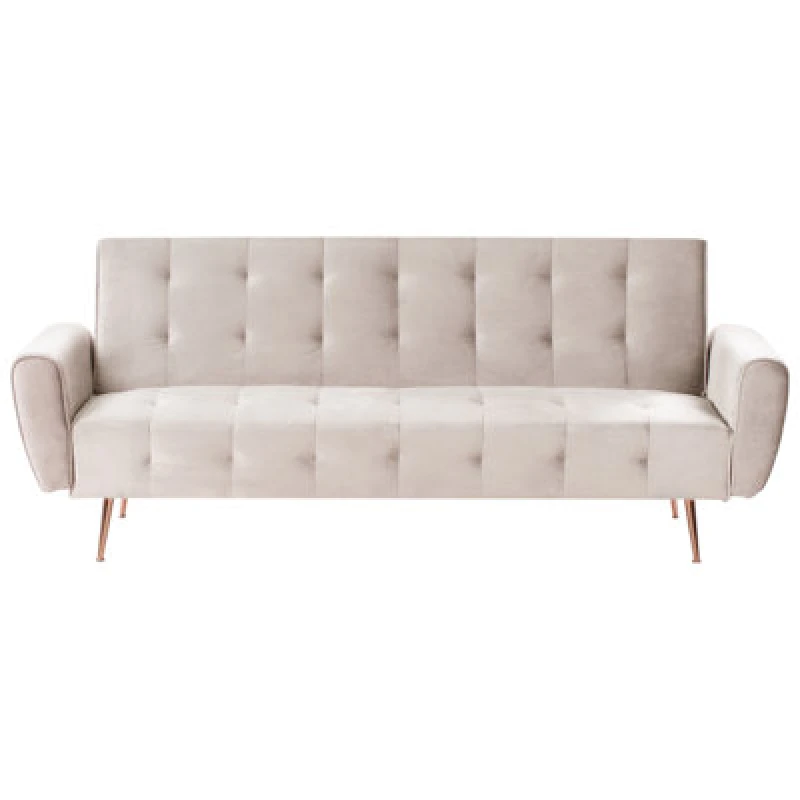 Image of Beliani Sofa Bed 3 Seater Selnes Velvet Light Beige