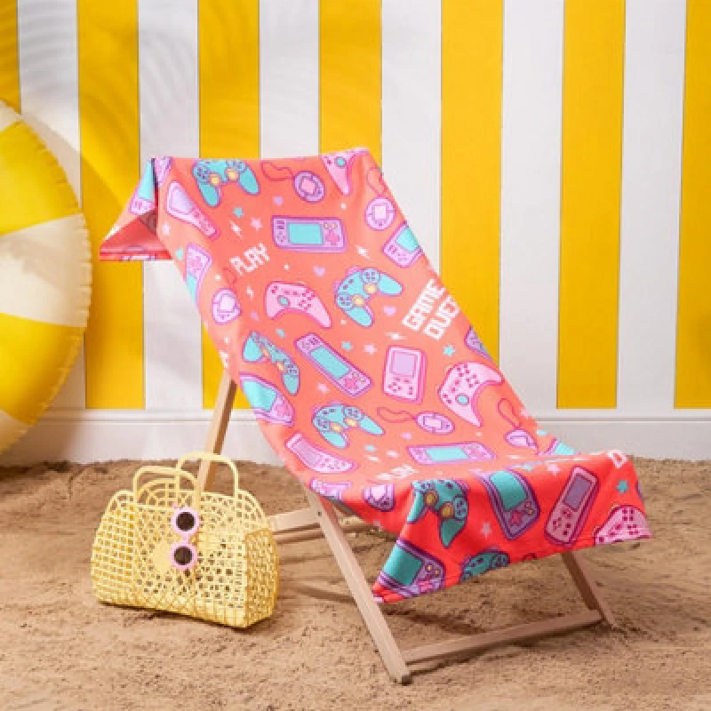Image of OHS OHS Gaming Towel Bath Quick Dry Summer Travel Microfibre Absorbent Swim in Coral One Size Unisex 5027434211586
