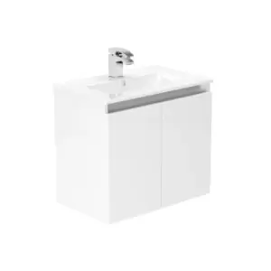 image of Newland 600mm Wall Hung Double Door Ceramic Basin Unit - White Gloss