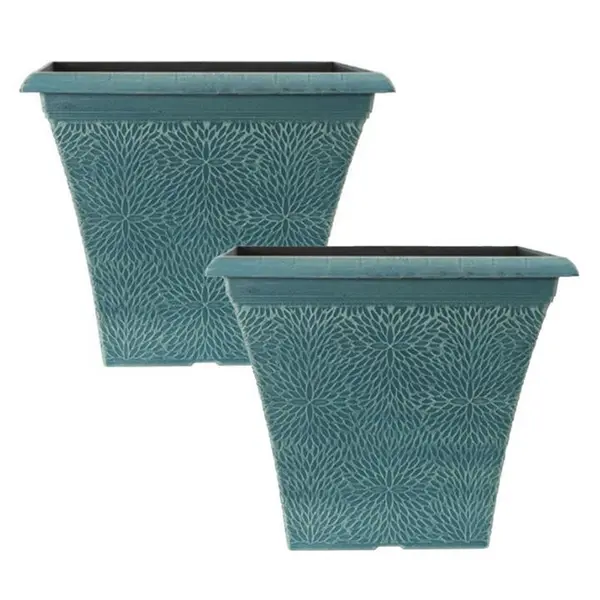 image of YouGarden Pair of Square April Planters (14.5) - Indigo Gr 30x36x36cm Green 40549515000