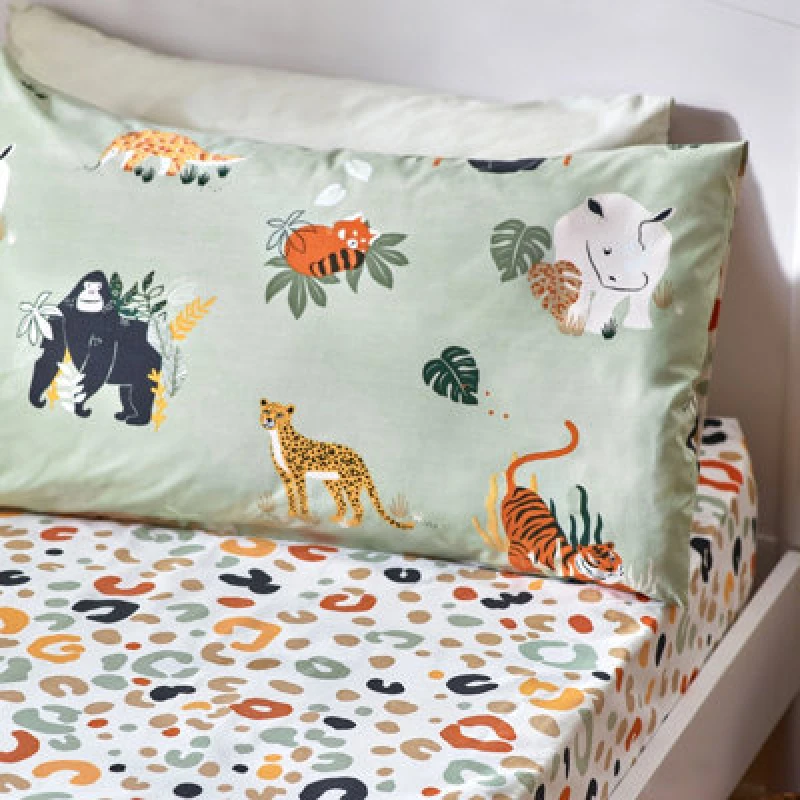 Image of little furn. Little Furn. Wildlife Animal Print Double Fitted Sheet Multi And Green 5.02553E+12