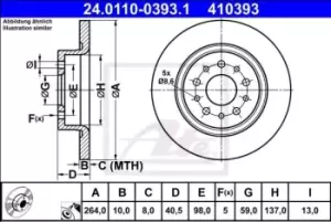 Image of ATE Brake disc 24.0110-0393.1 Brake rotor,Brake discs FIAT,TIPO Kombi (356_),TIPO Schragheck (356_),500L (351_, 352_),TIPO Stufenheck (356_)