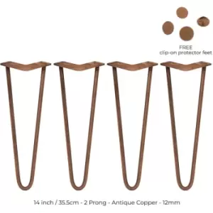 image of 4 x 14' Hairpin Legs - 2 Prong - 12mm - Antique Copper - Antique Copper