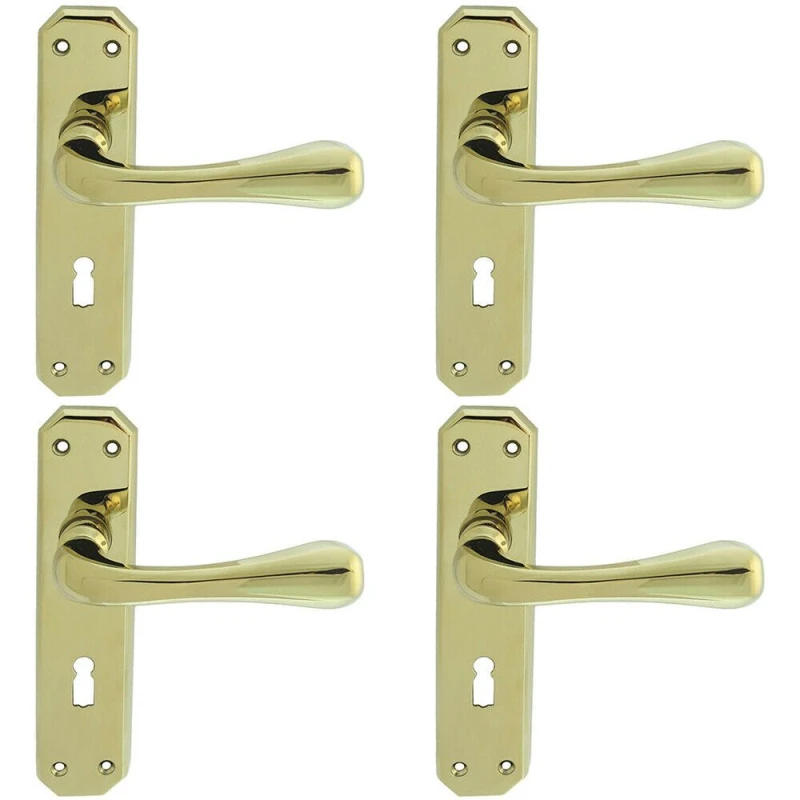 Image of Loops 4x PAIR Heavy Duty Handle on Angular Lock Backplate 180 x 40mm Stainless Brass Metallics