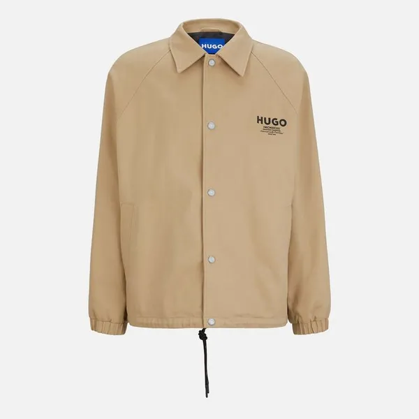 Image of HUGO Blue Bujo2421 Water-Resistant Cotton Twill Shirt Jacket - L Beige Coats and Jackets male 50510862-269 L