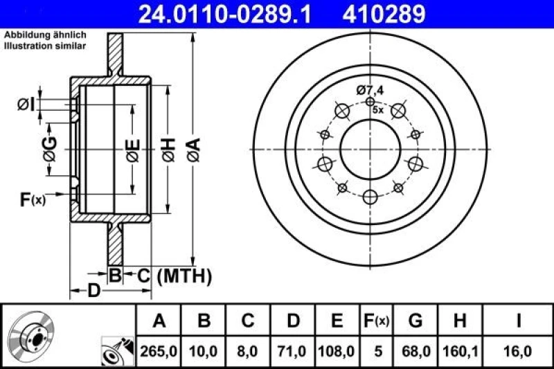Image of ATE 24.0110-0289.1 Brake disc solid, Coated Brake Disc (82)