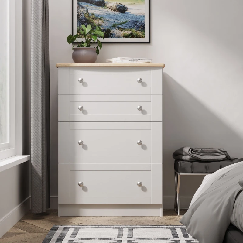 Image of Welcome Furniture Ready Assembled Sussex 4 Drawer Deep Chest In Grey Ash & Bardolino Oak, Grey SUS050GABO