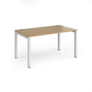 Image of Bench Desk Single Person Rectangular Desk 1400mm Oak Tops With White Frames 800mm Depth Connex