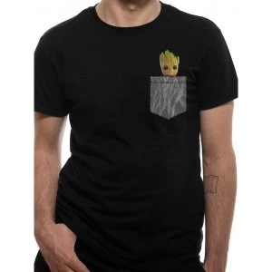 image of Guardians Of The Galaxy - Cosy Groot Pocket Mens Small T-Shirt - Black