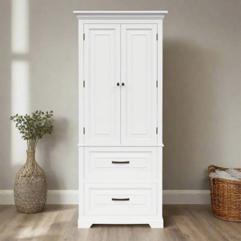 Image of Teamson Home Tall Linen Tower Cabinet With 2 Doors, 2 Drawers & Shelves