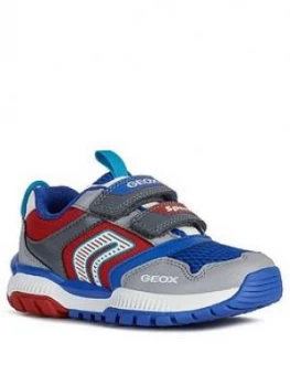 Image of Geox Boys Tuono Strap Trainers - Grey/Red, Size 5 Older