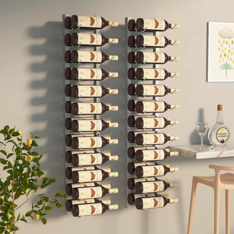 Image of VIDAXL Wall Mounted Wine Rack for 24 Bottles 2 pcs White Iron Vidaxl 8720286826997